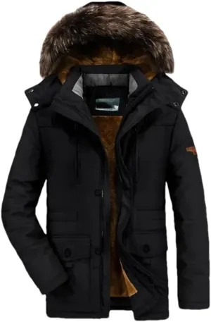 Adhdyuud Men Warm Military Hooded Fleece Coat Winter Thick Cotton Padded Long Parkas Jacket