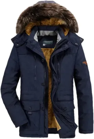 Adhdyuud Men Warm Military Hooded Fleece Coat Winter Thick Cotton Padded Long Parkas Jacket