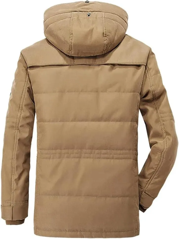 Adhdyuud Men Winter Detachable Hat Jacket Outdoor Casual Warm Fleece Cotton Padded Parkas Coats