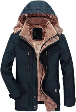 Adhdyuud Men Winter Detachable Hat Jacket Outdoor Casual Warm Fleece Cotton Padded Parkas Coats