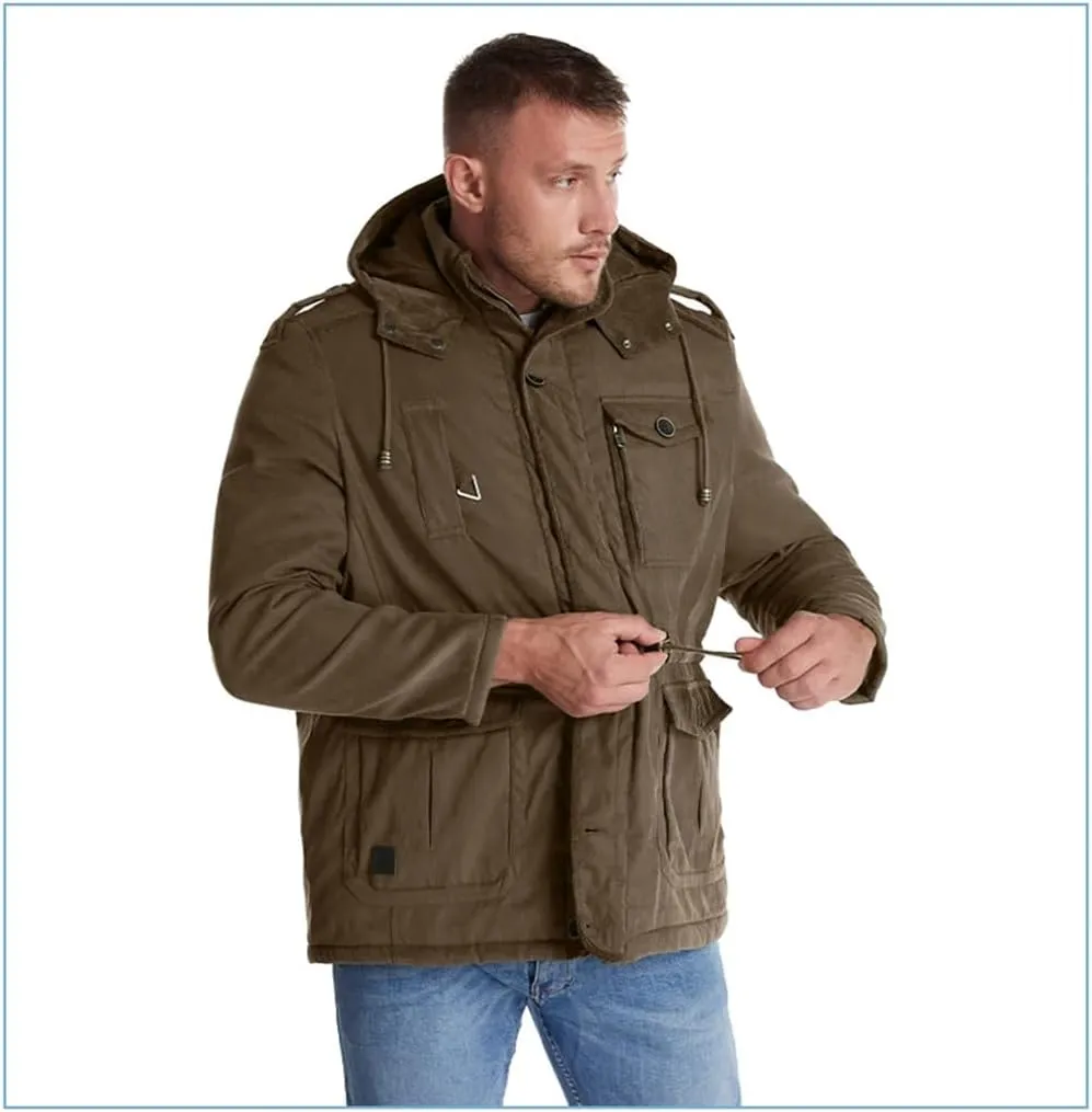Adhdyuud Men's Cashmere Fleece Coats Winter Outdoor Military Cotton-Padded Hooded Thicken Warm Parkas Jacket