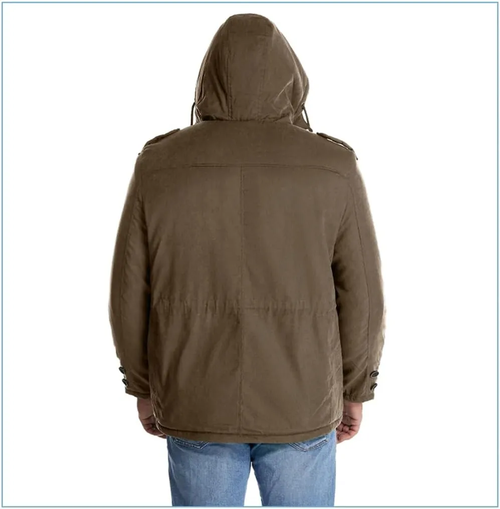 Adhdyuud Men's Cashmere Fleece Coats Winter Outdoor Military Cotton-Padded Hooded Thicken Warm Parkas Jacket