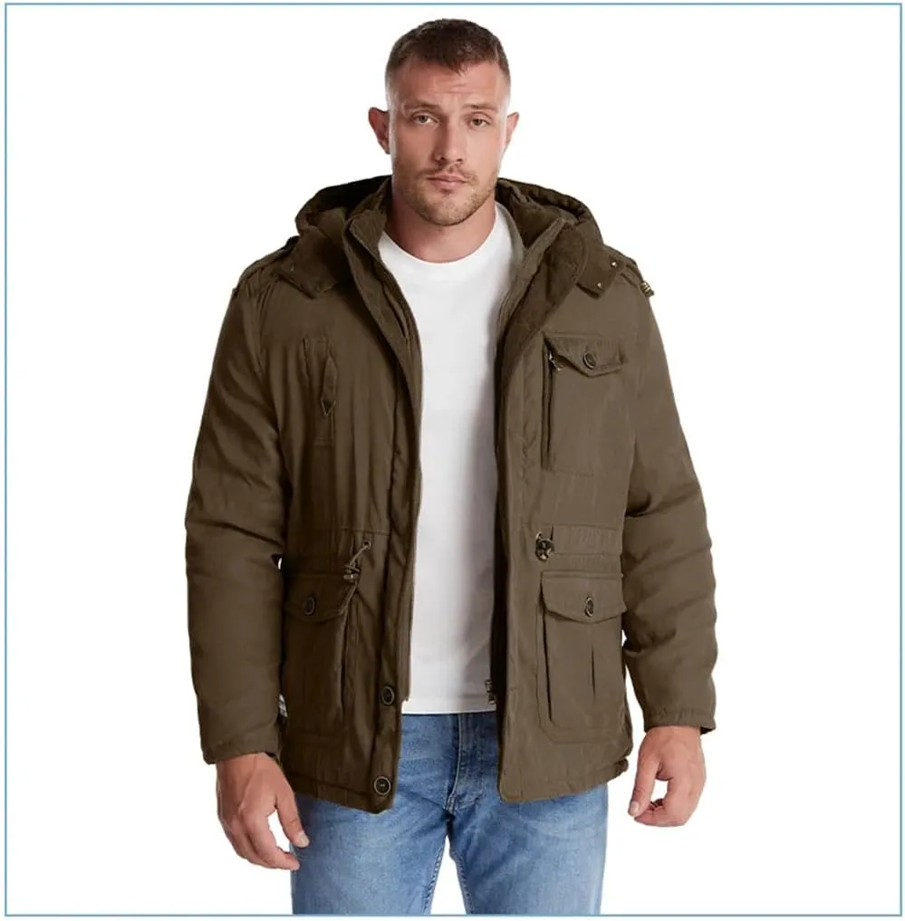 Adhdyuud Men's Cashmere Fleece Coats Winter Outdoor Military Cotton-Padded Hooded Thicken Warm Parkas Jacket