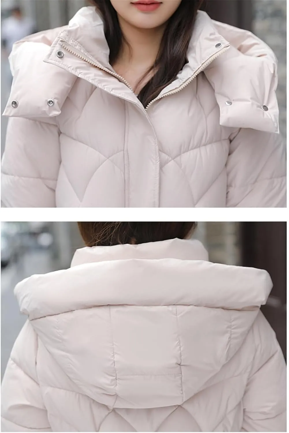 Adhdyuud Women's Down Jackets Cotton Padded Parka Warm Casual Coat Puffer Belt Hooded Parka Overcoat