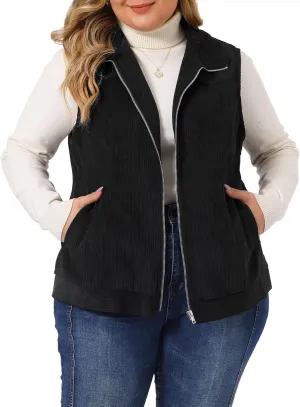Agnes Orinda Plus Size Sleeveless Vests for Women Casual Zipper Side Pocket Corduroy Vests