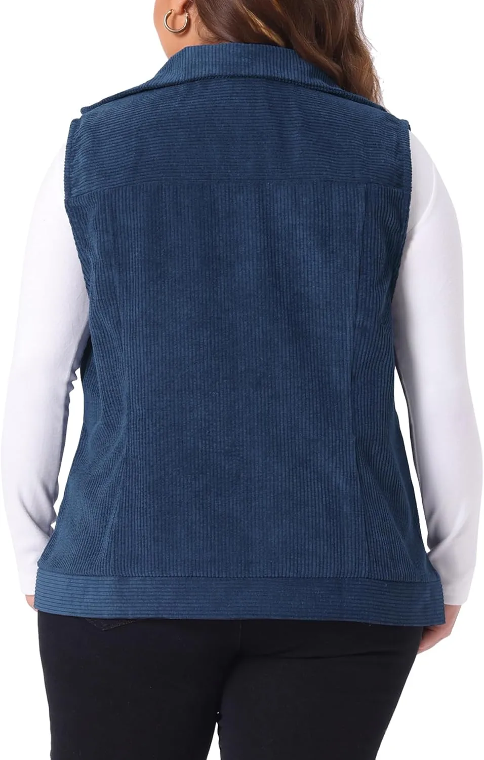 Agnes Orinda Plus Size Sleeveless Vests for Women Casual Zipper Side Pocket Corduroy Vests