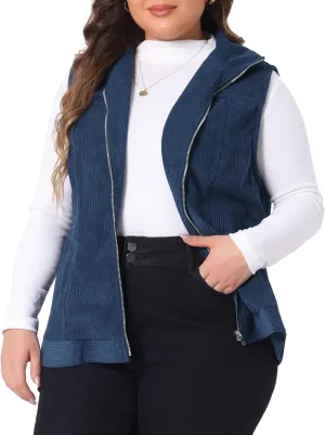 Agnes Orinda Plus Size Sleeveless Vests for Women Casual Zipper Side Pocket Corduroy Vests