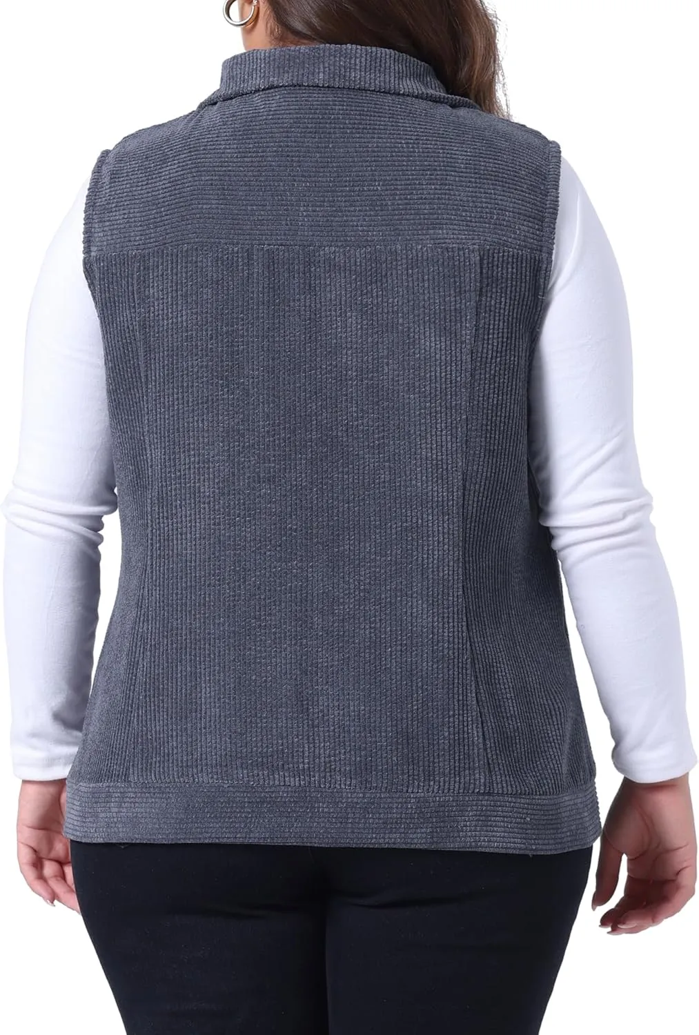 Agnes Orinda Plus Size Sleeveless Vests for Women Casual Zipper Side Pocket Corduroy Vests