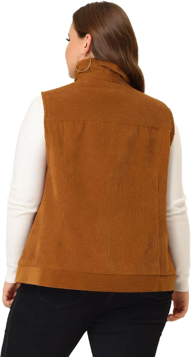 Agnes Orinda Plus Size Sleeveless Vests for Women Casual Zipper Side Pocket Corduroy Vests