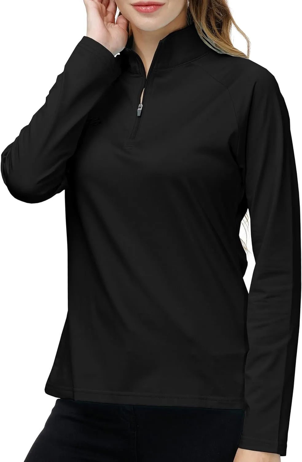 AIRIKE Long Sleeve Golf Polo Shirts for Women Stand Up Collar Thermal Fleece Womens Tank Top