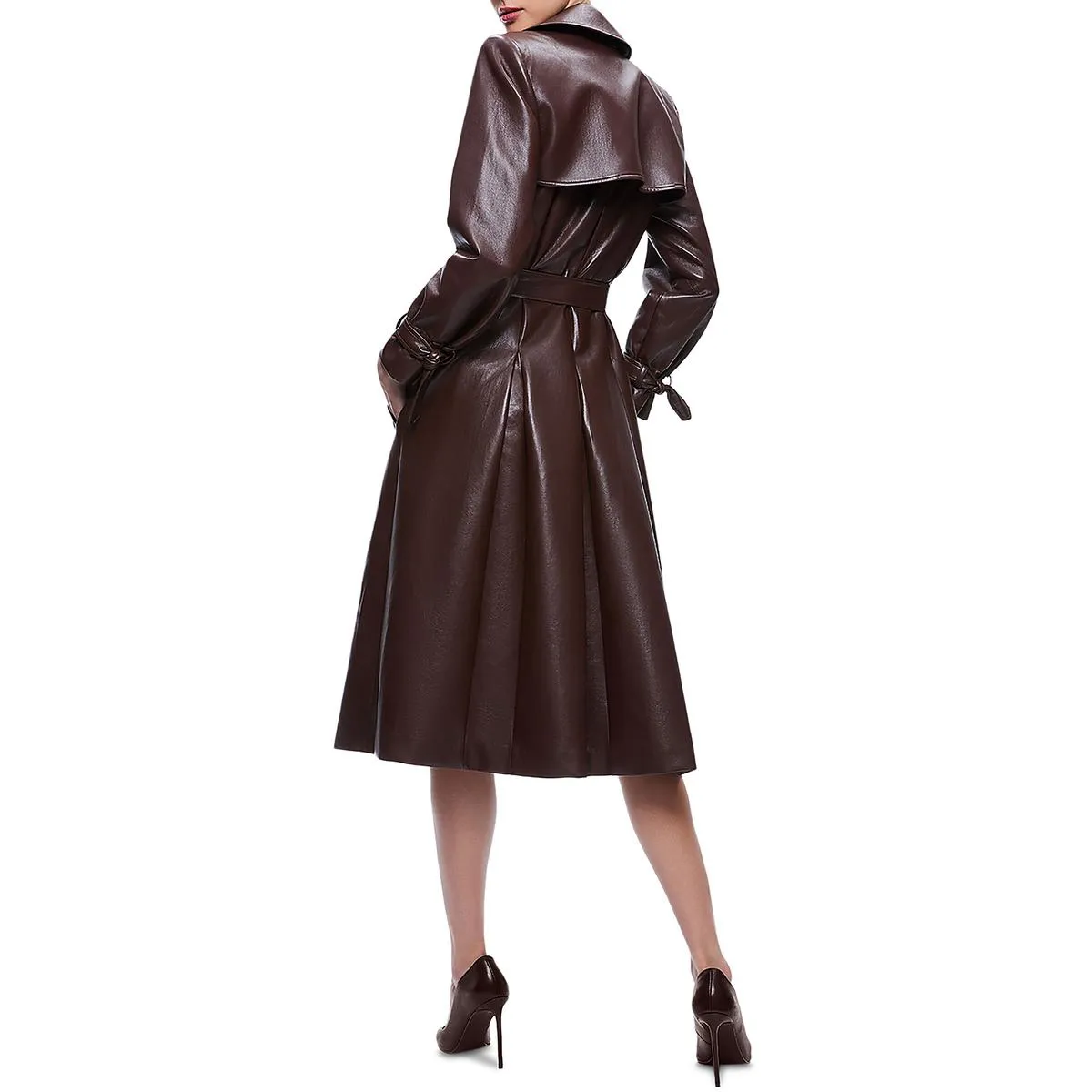 Alice and Olivia Womens Elicia Vegan Leather Double-Breasted Trench Coat