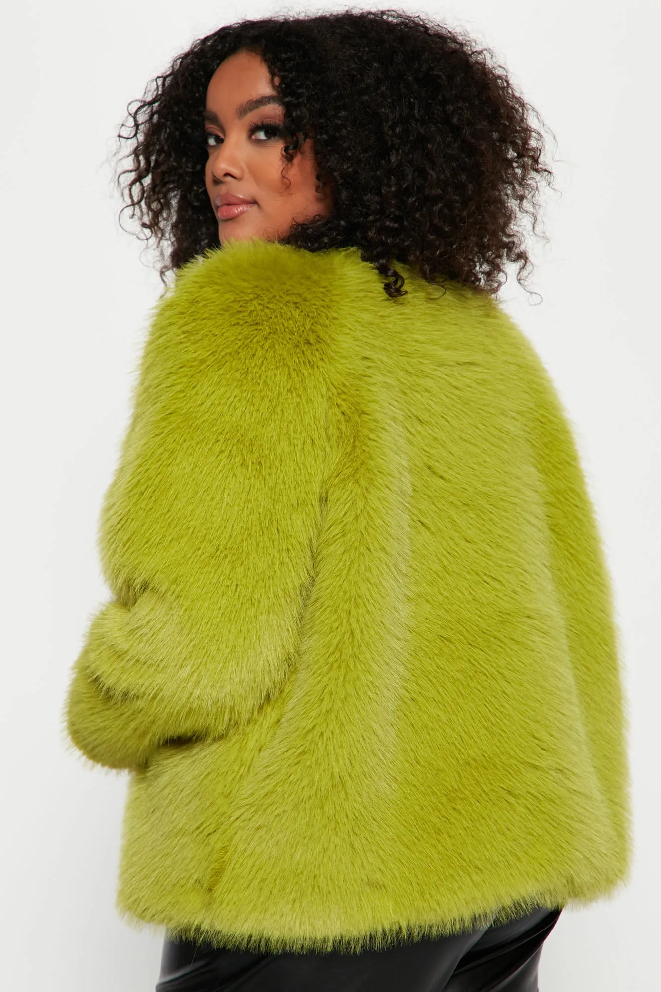 Always Together Faux Fur Jacket - Chartreuse