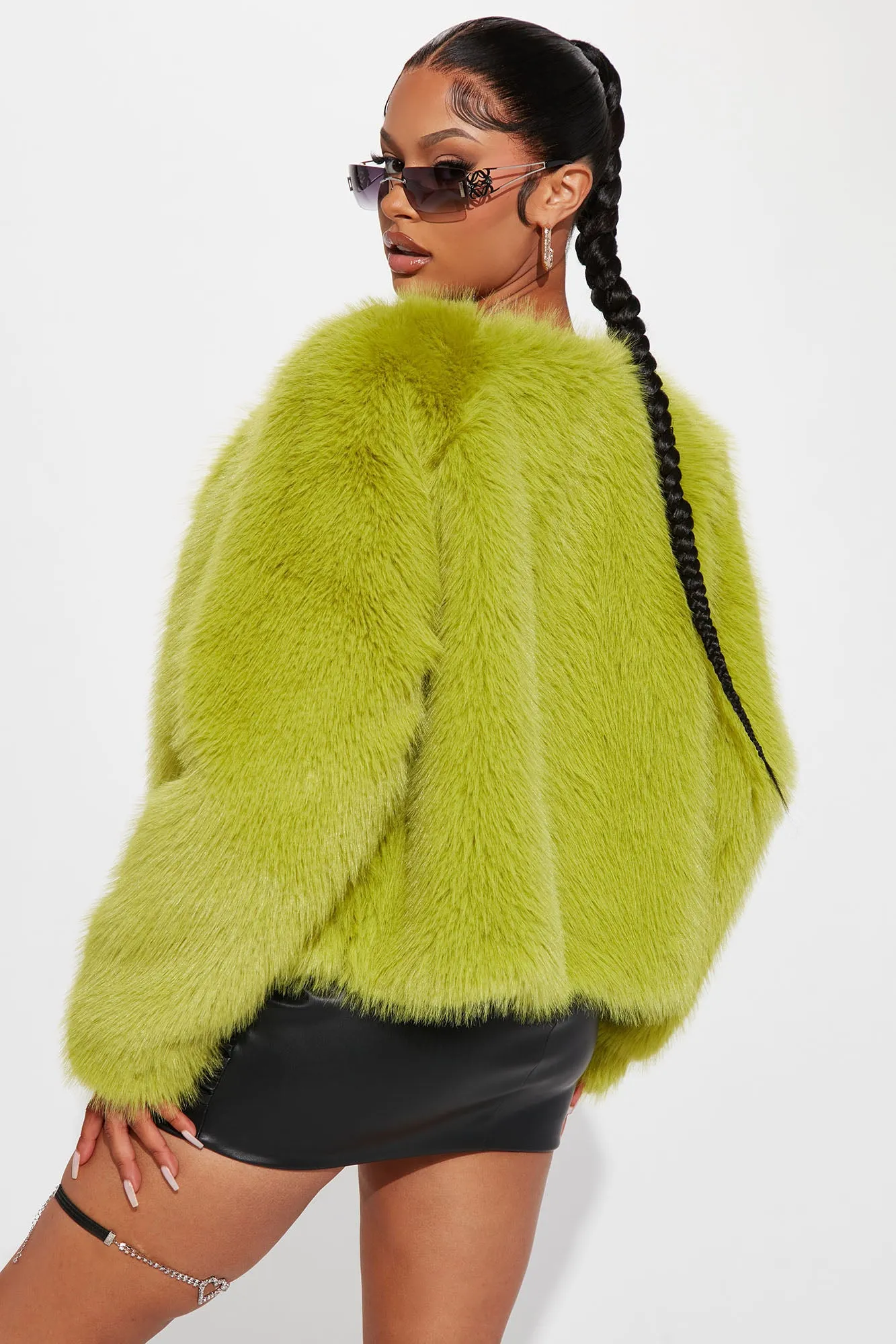 Always Together Faux Fur Jacket - Chartreuse