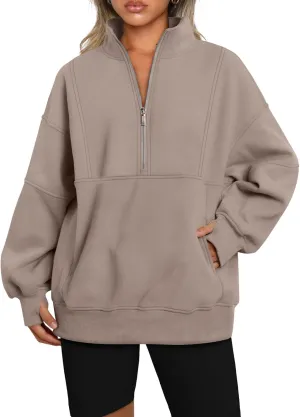 AUTOMET Women's Half Zip Oversized Sweatshirts Fleece Pullover Long Hoodies Casual Mock Turtleneck Sweaters with Pockets