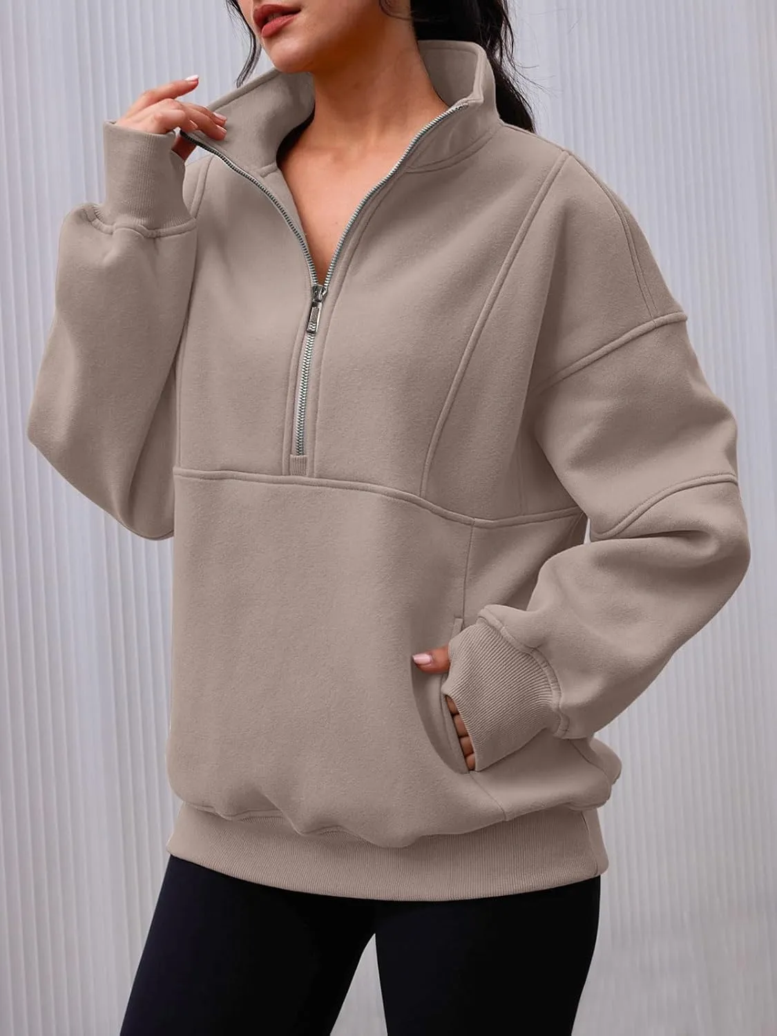 AUTOMET Women's Half Zip Oversized Sweatshirts Fleece Pullover Long Hoodies Casual Mock Turtleneck Sweaters with Pockets