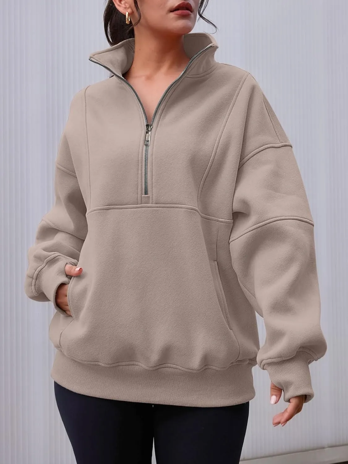 AUTOMET Women's Half Zip Oversized Sweatshirts Fleece Pullover Long Hoodies Casual Mock Turtleneck Sweaters with Pockets