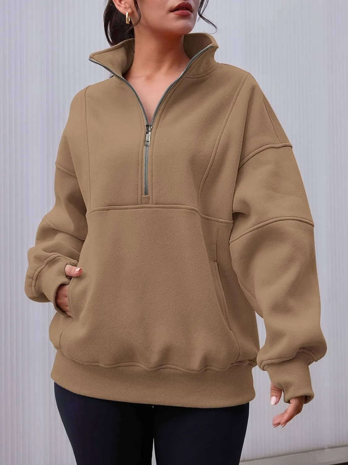 AUTOMET Women's Half Zip Oversized Sweatshirts Fleece Pullover Long Hoodies Casual Mock Turtleneck Sweaters with Pockets