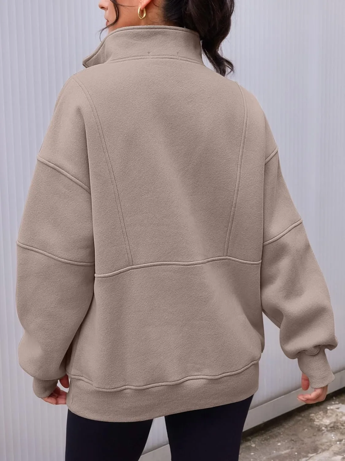 AUTOMET Women's Half Zip Oversized Sweatshirts Fleece Pullover Long Hoodies Casual Mock Turtleneck Sweaters with Pockets