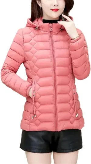 Autumn Winter Lightweight Warm Cotton Coat Womens Jackets Detachable Hooded Cotton-Padded Parkas Zipper Outwear