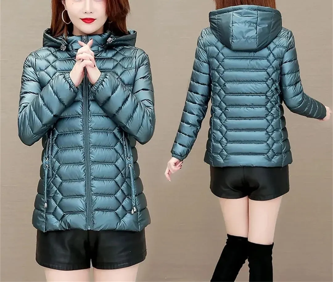 Autumn Winter Lightweight Warm Cotton Coat Womens Jackets Detachable Hooded Cotton-Padded Parkas Zipper Outwear
