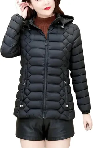 Autumn Winter Lightweight Warm Cotton Coat Womens Jackets Detachable Hooded Cotton-Padded Parkas Zipper Outwear