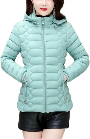 Autumn Winter Lightweight Warm Cotton Coat Womens Jackets Detachable Hooded Cotton-Padded Parkas Zipper Outwear