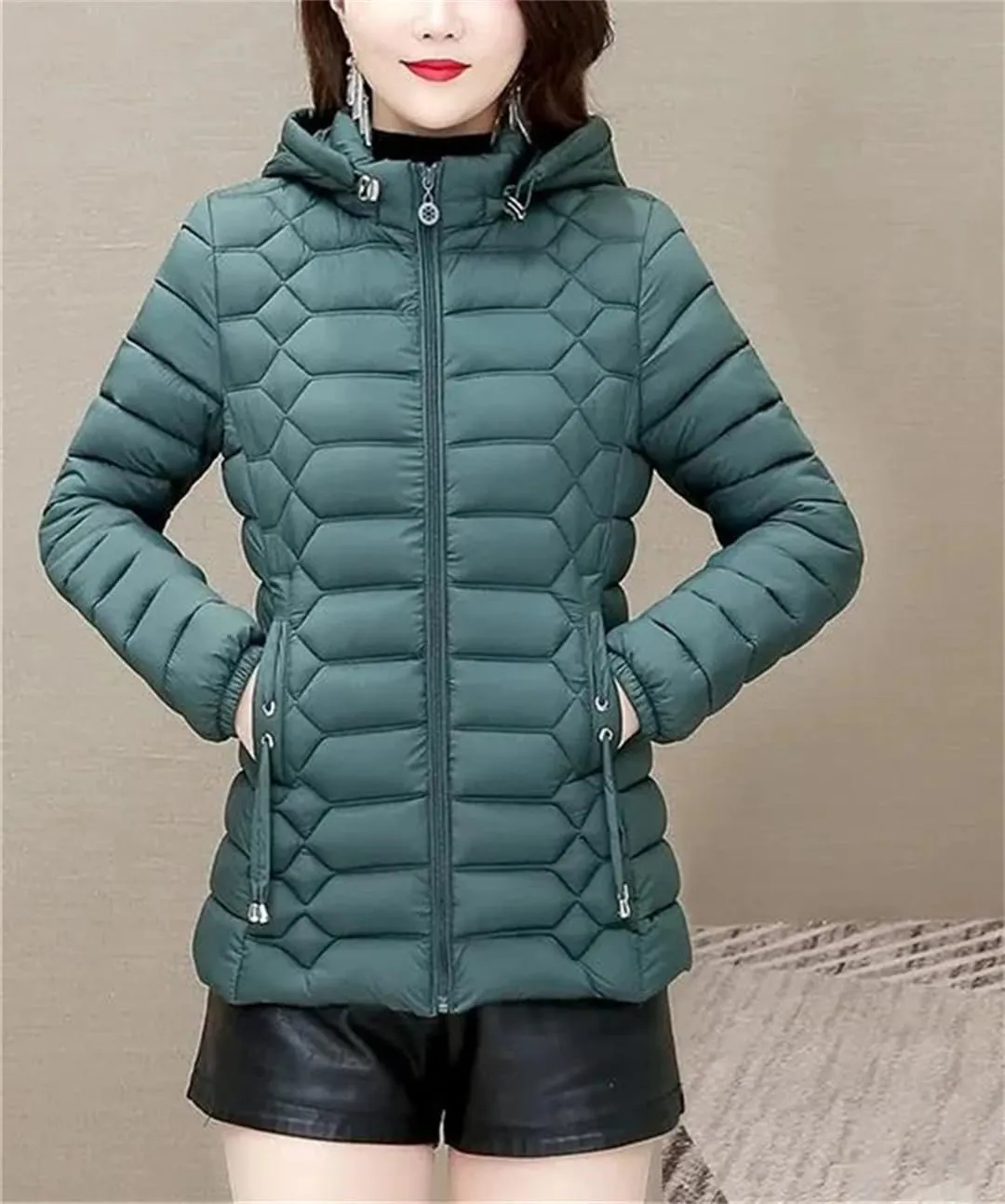 Autumn Winter Lightweight Warm Cotton Coat Womens Jackets Detachable Hooded Cotton-Padded Parkas Zipper Outwear