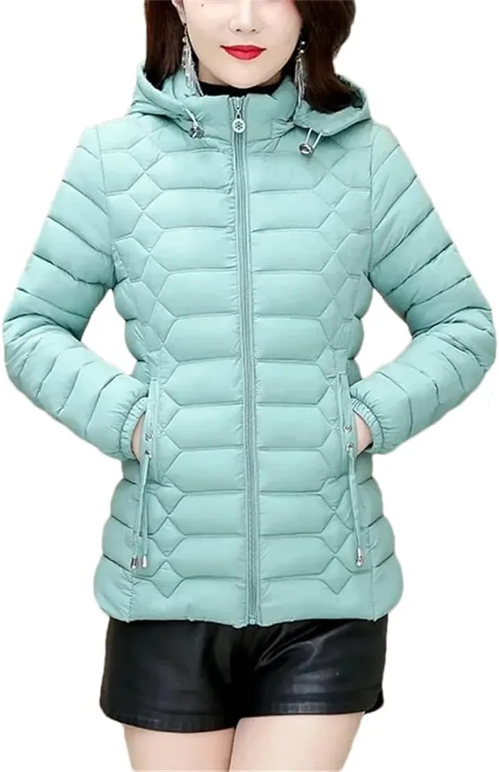 Autumn Winter Lightweight Warm Cotton Coat Womens Jackets Detachable Hooded Cotton-Padded Parkas Zipper Outwear