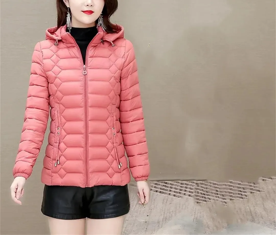 Autumn Winter Lightweight Warm Cotton Coat Womens Jackets Detachable Hooded Cotton-Padded Parkas Zipper Outwear