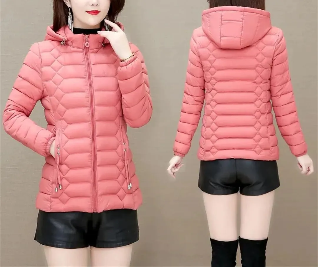 Autumn Winter Lightweight Warm Cotton Coat Womens Jackets Detachable Hooded Cotton-Padded Parkas Zipper Outwear