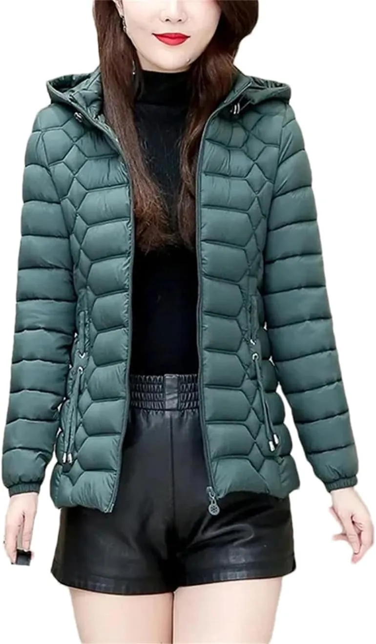 Autumn Winter Lightweight Warm Cotton Coat Womens Jackets Detachable Hooded Cotton-Padded Parkas Zipper Outwear