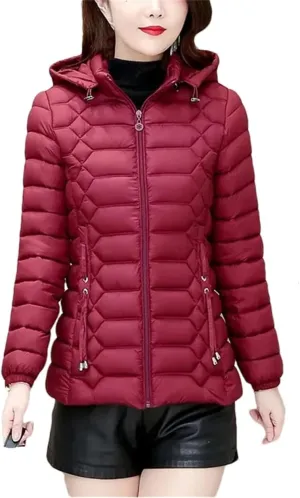 Autumn Winter Lightweight Warm Cotton Coat Womens Jackets Detachable Hooded Cotton-Padded Parkas Zipper Outwear