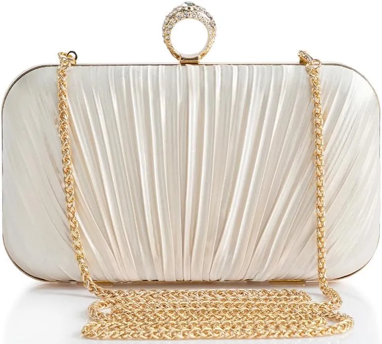 BABEYOND Clutch Purses for Women - Satin Evening Bag Pleated Clutch Handbag for Bride Party Prom Wedding