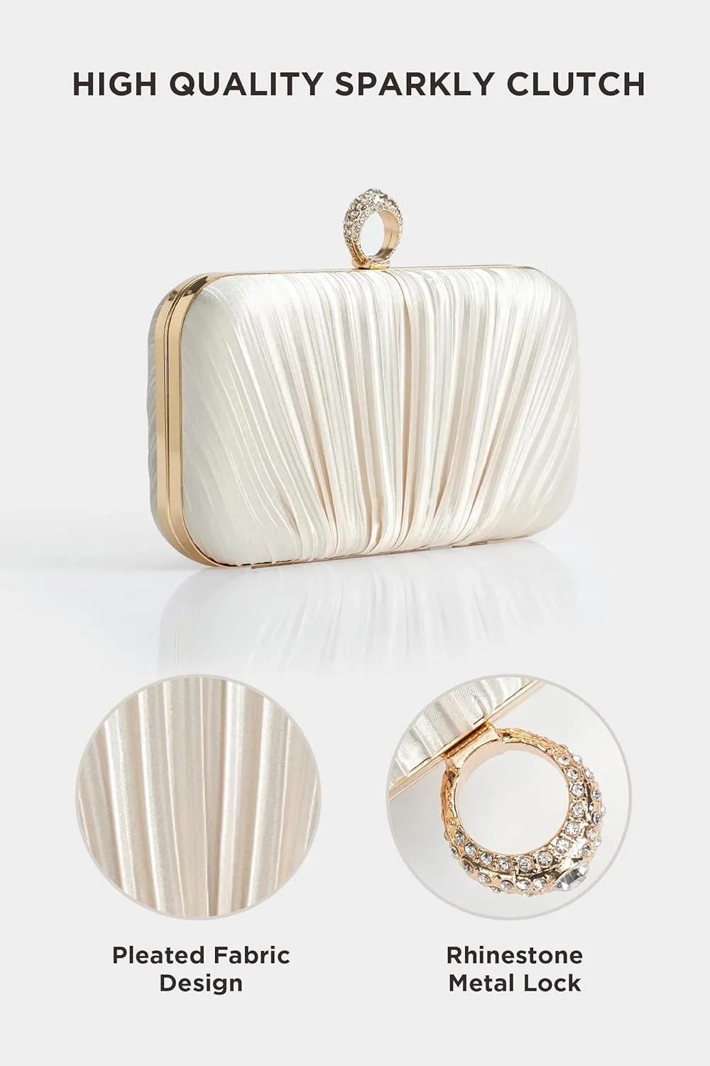BABEYOND Clutch Purses for Women - Satin Evening Bag Pleated Clutch Handbag for Bride Party Prom Wedding