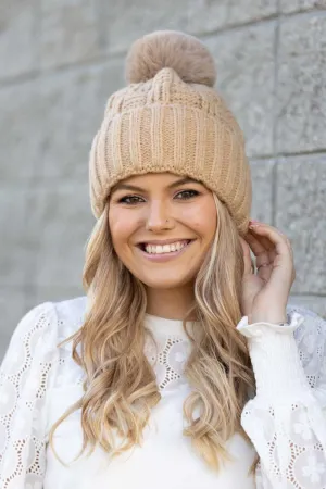 Beige Cable Knit Beanie