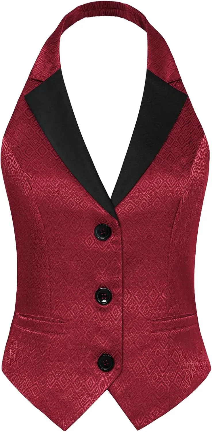 Belle Poque Womens Waistcoat Vest Racerback Jacquard Vests Sleeveless Blazer Jacket