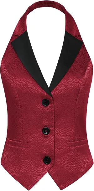 Belle Poque Womens Waistcoat Vest Racerback Jacquard Vests Sleeveless Blazer Jacket