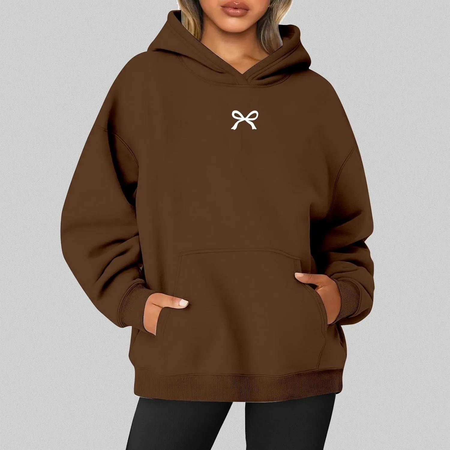 Bow Oversized Sweatshirt for Women Winter Fall Basic Hoodies Fashion Trendy Long Sleeve Sweaters Outfits