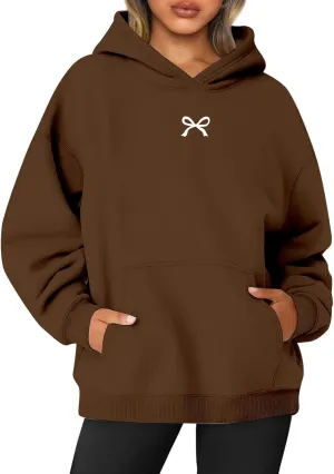 Bow Oversized Sweatshirt for Women Winter Fall Basic Hoodies Fashion Trendy Long Sleeve Sweaters Outfits