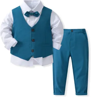 Boys 3Pcs Clothing Sets Cotton Long Sleeve Bowtie Shirts  Vest  Pants Casual Suit