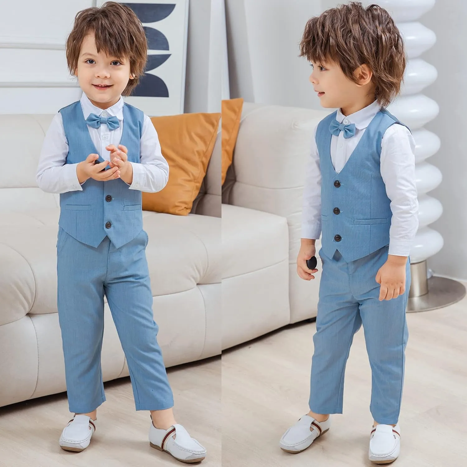 Boys 3Pcs Clothing Sets Cotton Long Sleeve Bowtie Shirts  Vest  Pants Casual Suit