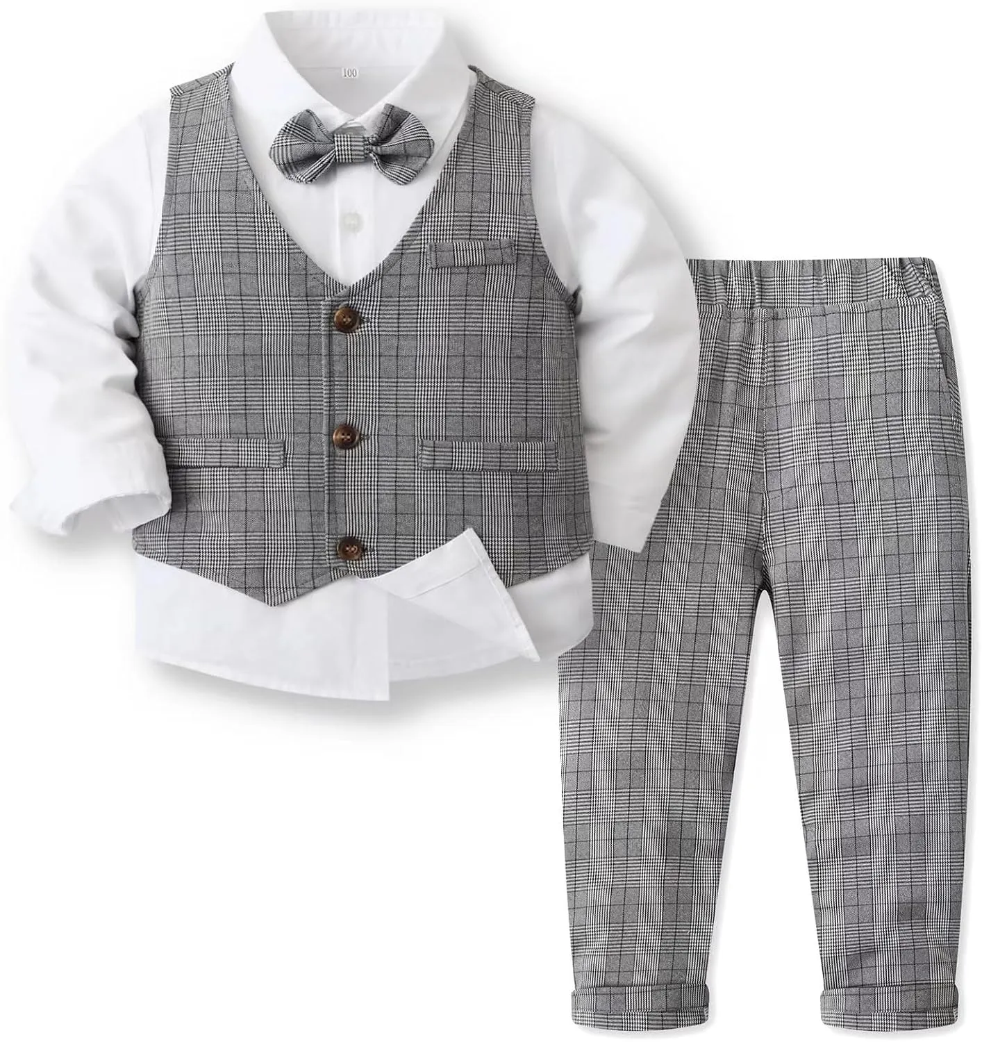 Boys 3Pcs Clothing Sets Cotton Long Sleeve Bowtie Shirts  Vest  Pants Casual Suit