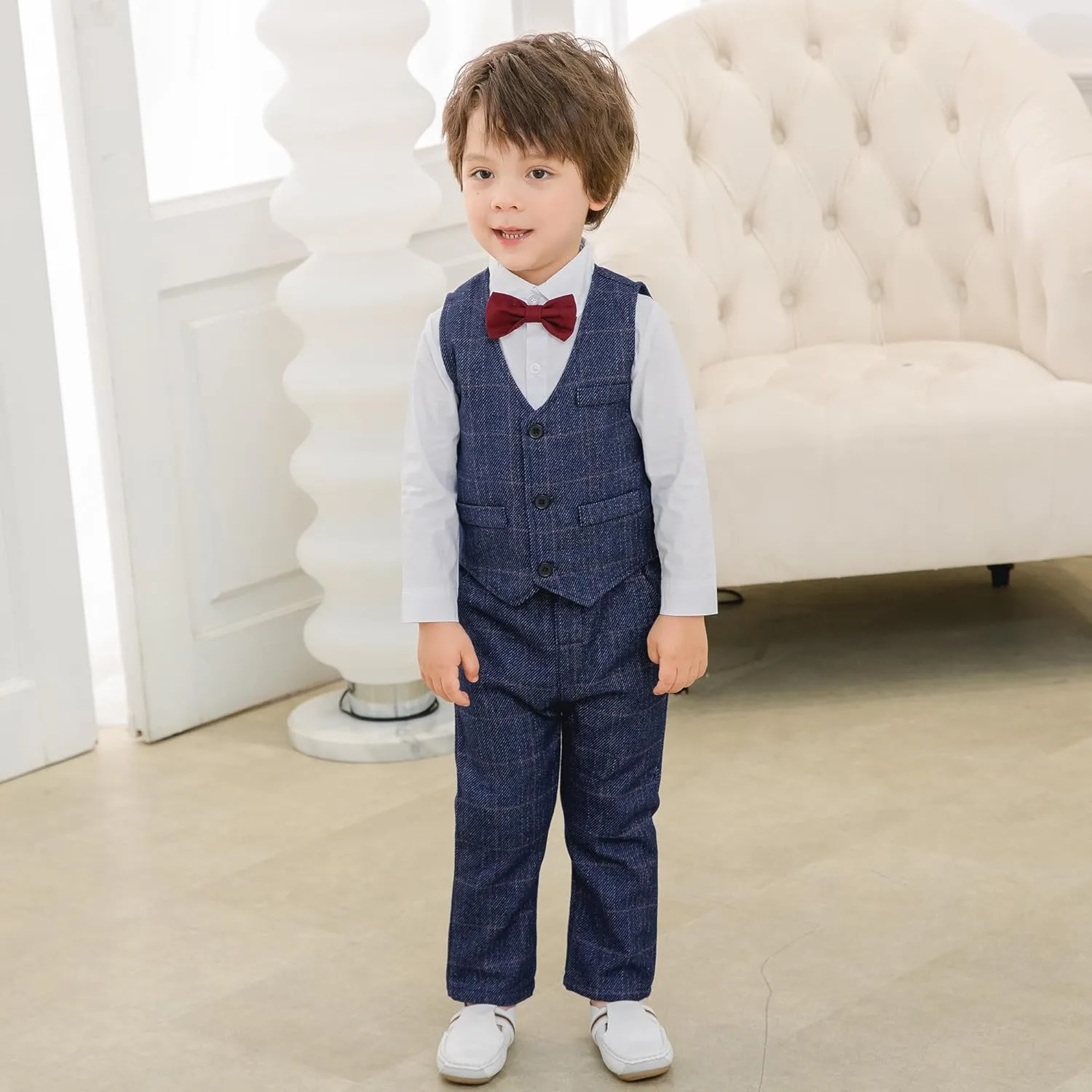 Boys 3Pcs Clothing Sets Cotton Long Sleeve Bowtie Shirts  Vest  Pants Casual Suit