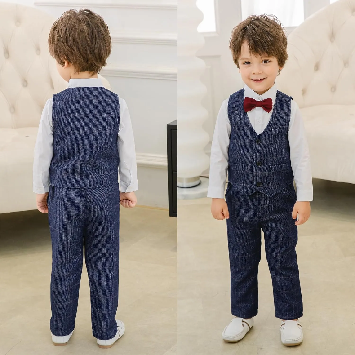 Boys 3Pcs Clothing Sets Cotton Long Sleeve Bowtie Shirts  Vest  Pants Casual Suit