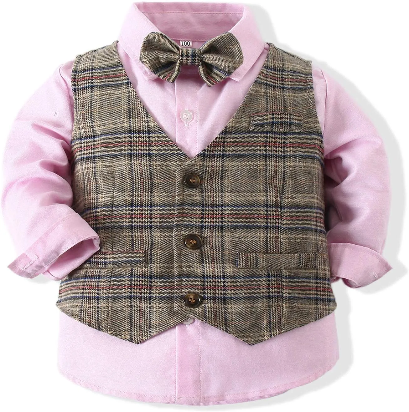 Boys 3Pcs Clothing Sets Cotton Long Sleeve Bowtie Shirts  Vest  Pants Casual Suit