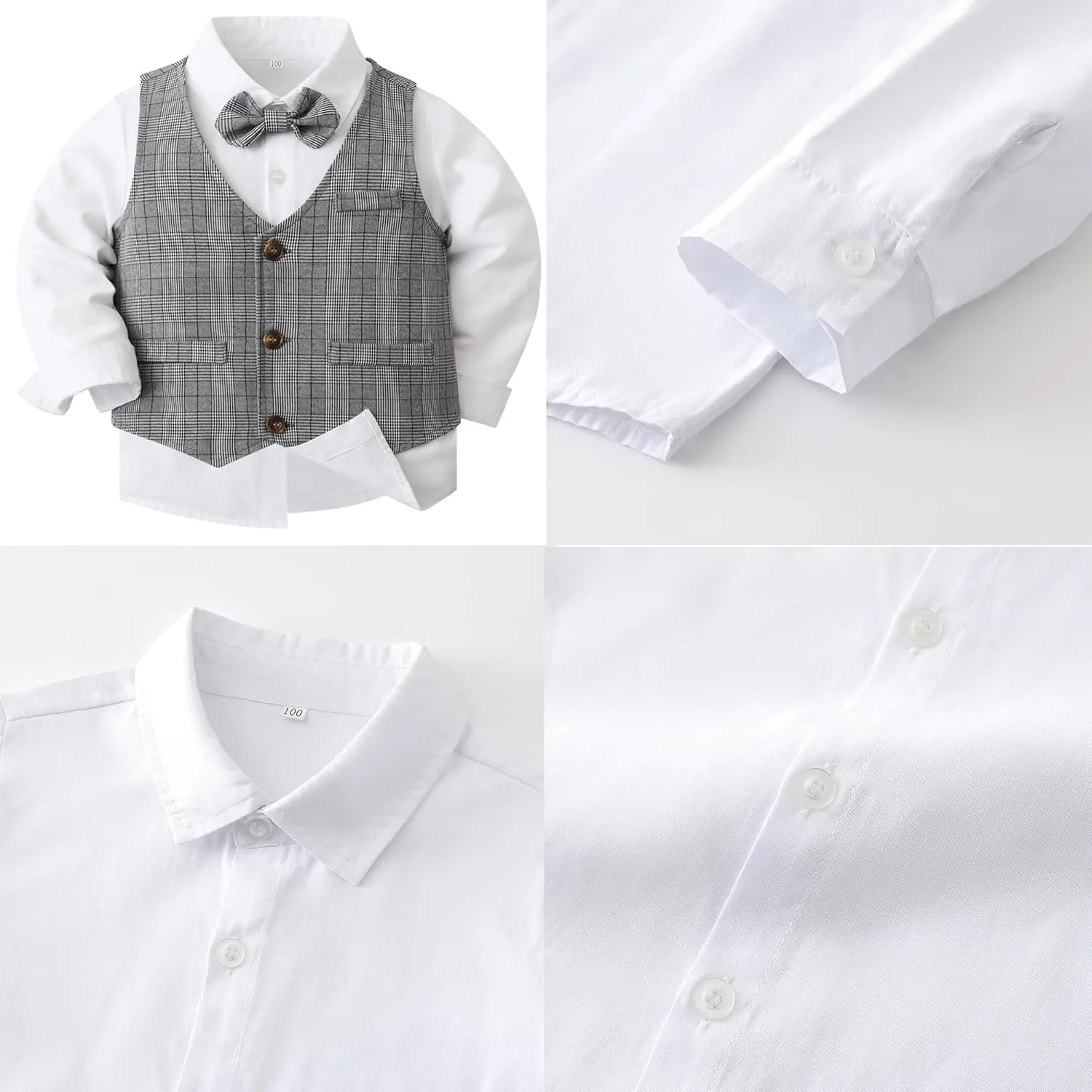 Boys 3Pcs Clothing Sets Cotton Long Sleeve Bowtie Shirts  Vest  Pants Casual Suit