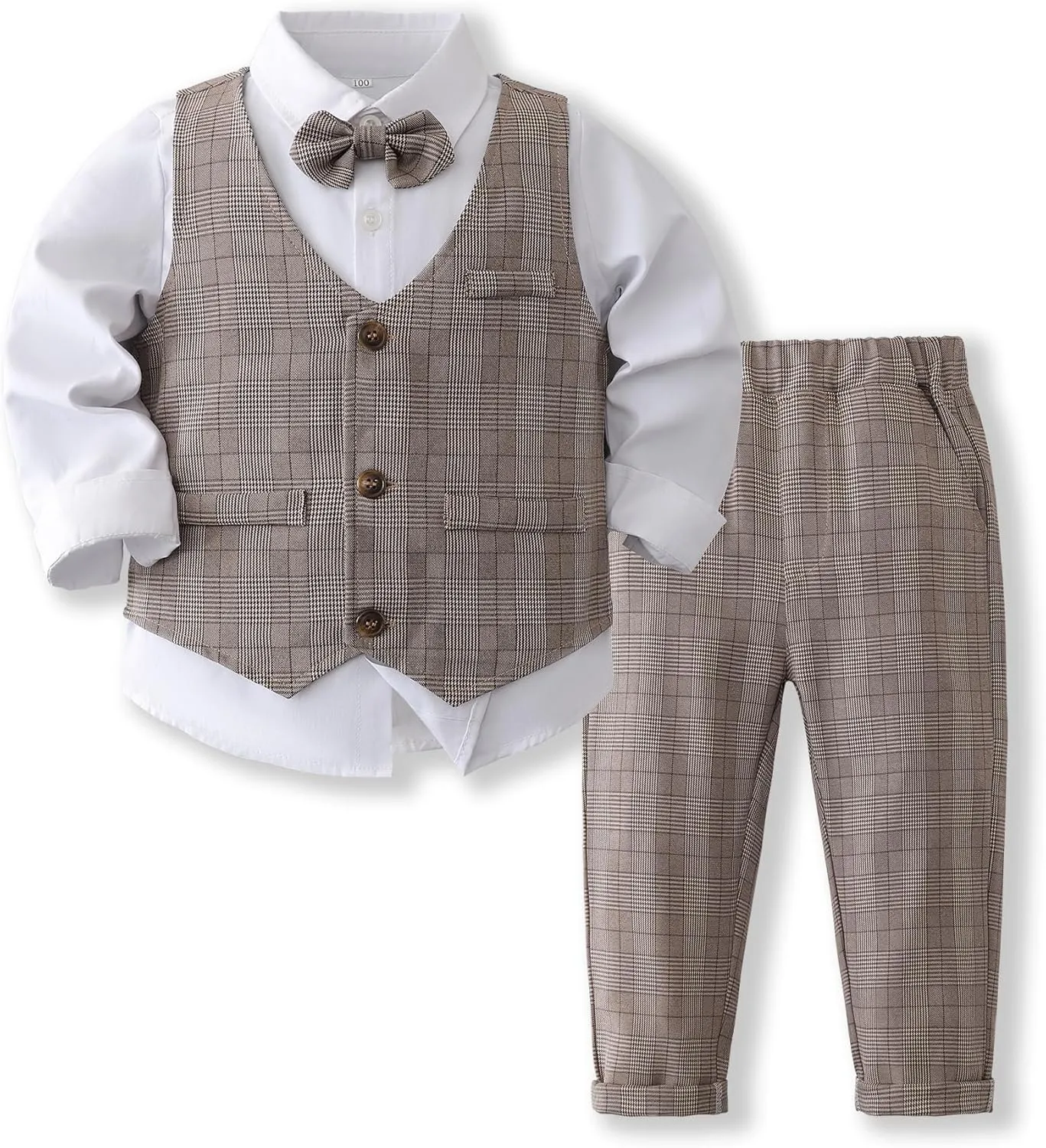 Boys 3Pcs Clothing Sets Cotton Long Sleeve Bowtie Shirts  Vest  Pants Casual Suit