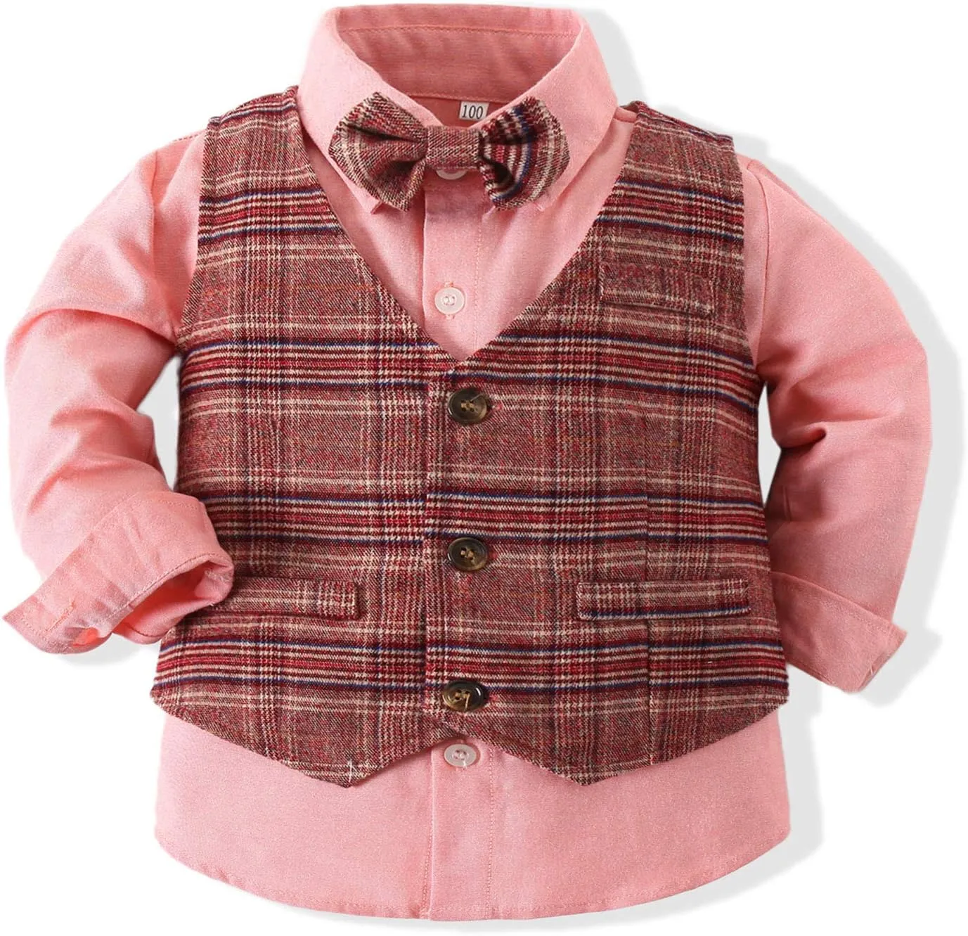 Boys 3Pcs Clothing Sets Cotton Long Sleeve Bowtie Shirts  Vest  Pants Casual Suit