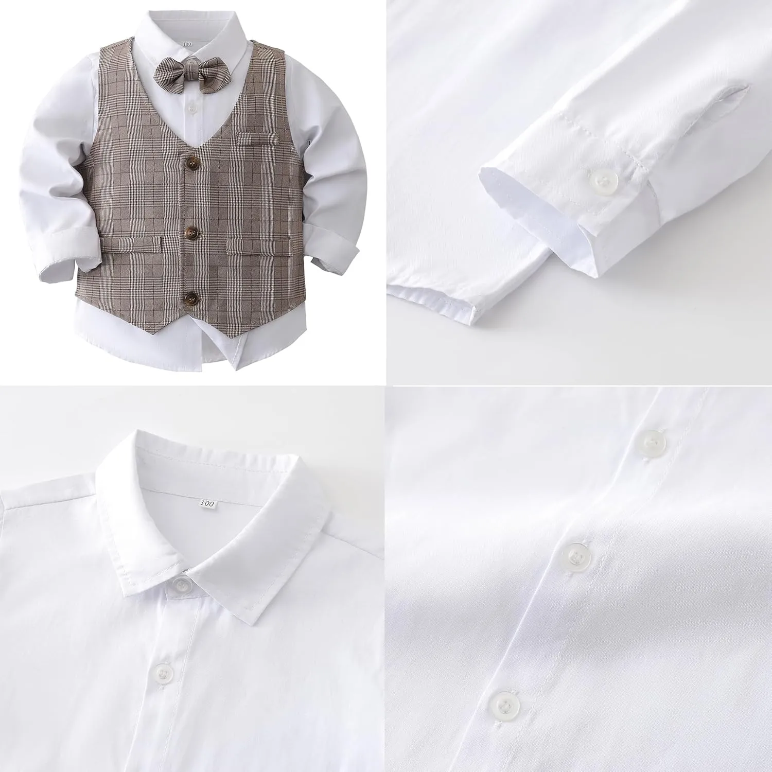 Boys 3Pcs Clothing Sets Cotton Long Sleeve Bowtie Shirts  Vest  Pants Casual Suit