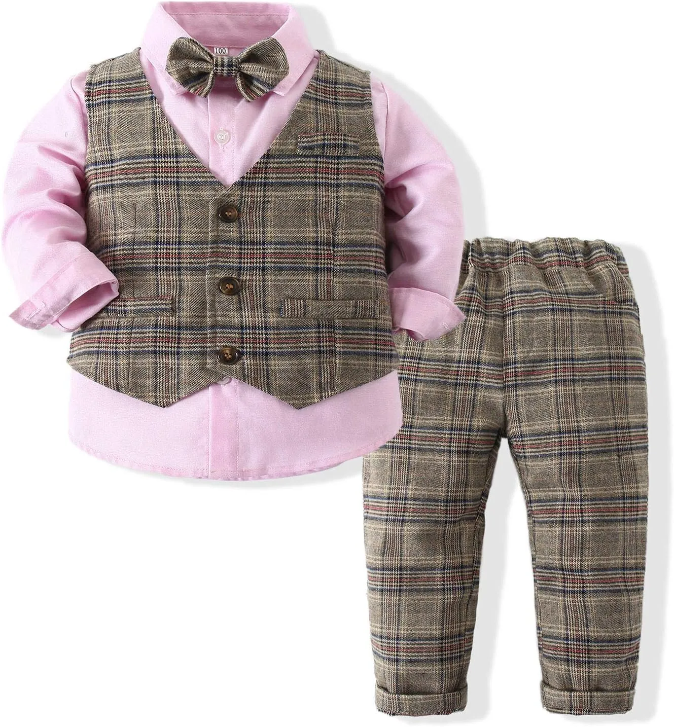 Boys 3Pcs Clothing Sets Cotton Long Sleeve Bowtie Shirts  Vest  Pants Casual Suit